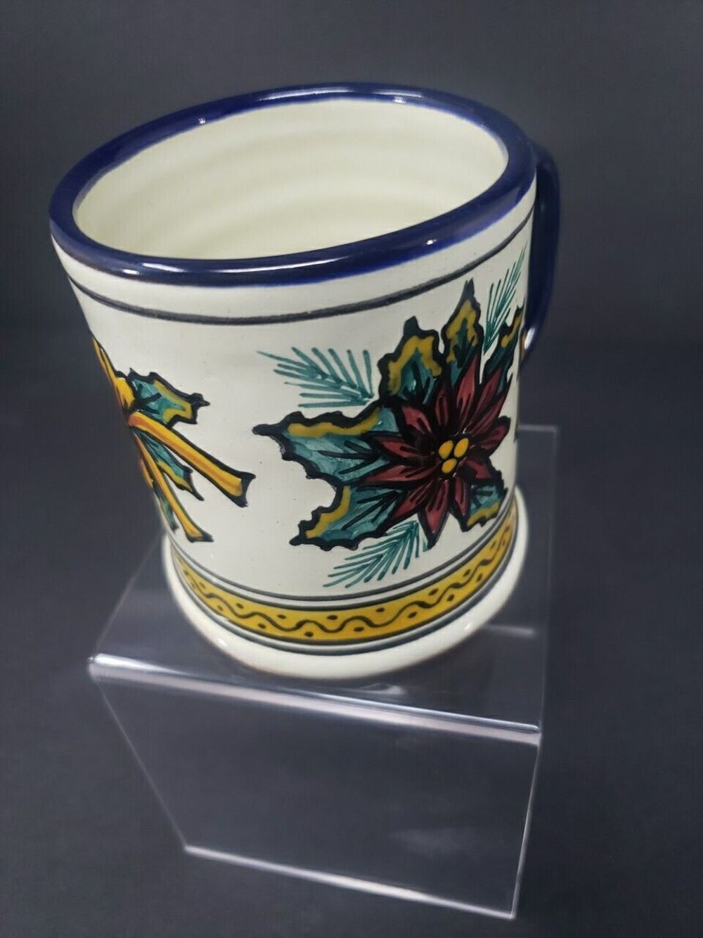 Talavera Pottery Coffee Mug Puebla Mexico Poinsettia Christmas Hand Painted - Picture 7 of 15